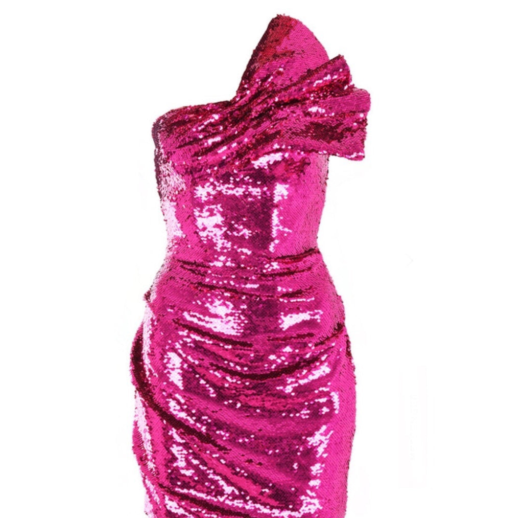 Rosheen Strapless Hot Pink Sequin Mini ...